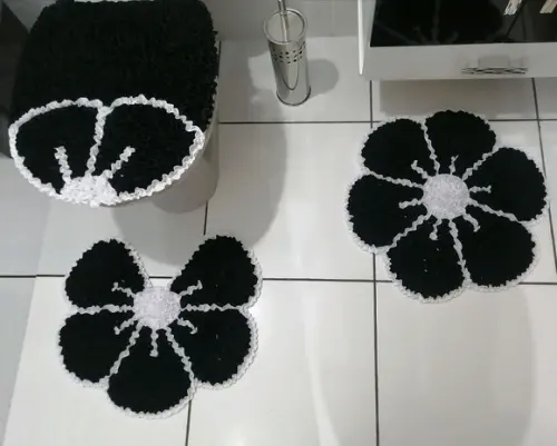 Tapetes Frufru Banheiro Flor Preta Antiderrapante