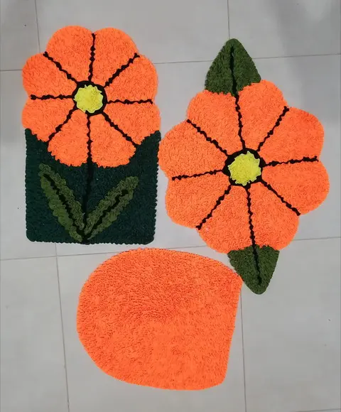Tapetes Frufru Banheiro Flor Laranja Antiderrapante