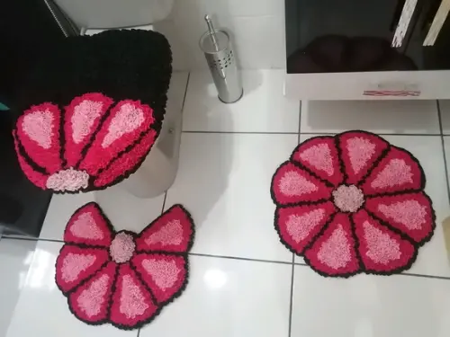 Tapetes Frufru Banheiro Flor Rosa Antiderrapante