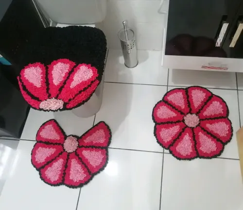 Tapetes Frufru Banheiro Flor Rosa Antiderrapante