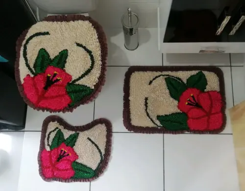 Tapetes Frufru Banheiro Flor Rosa Antiderrapante