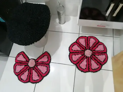 Tapetes Frufru Banheiro Flor Rosa Antiderrapante