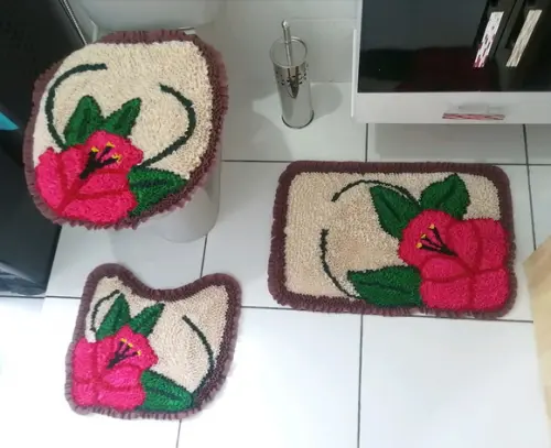 Tapetes Frufru Banheiro Flor Rosa Antiderrapante