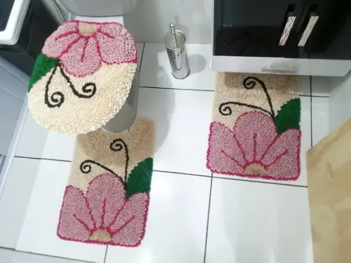 Tapetes Frufru Banheiro Flor Rosa Antiderrapante