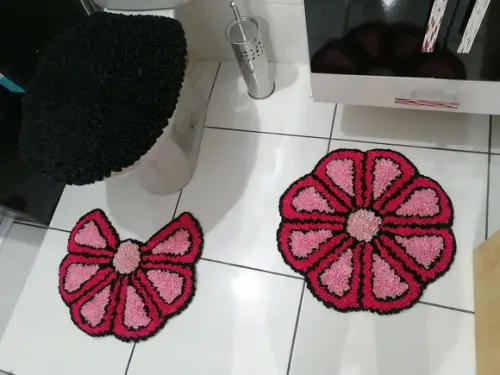 Tapetes Frufru Banheiro Flor Rosa Antiderrapante