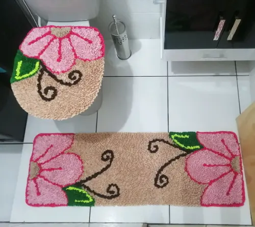 Tapetes Frufru Banheiro Flor Rosa Antiderrapante