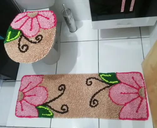 Tapetes Frufru Banheiro Flor Rosa Antiderrapante