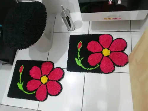 Tapetes Frufru Banheiro Flor Rosa Antiderrapante