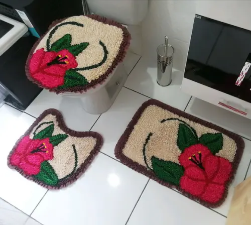 Tapetes Frufru Banheiro Flor Rosa Antiderrapante