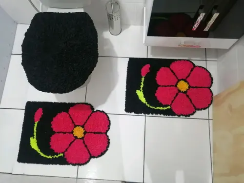 Tapetes Frufru Banheiro Flor Rosa Antiderrapante