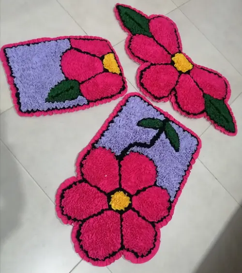 Tapetes Frufru Banheiro Flor Rosa Antiderrapante