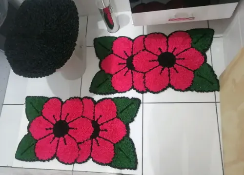 Tapetes Frufru Banheiro Flor Rosa Antiderrapante