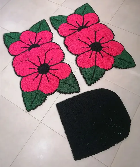 Tapetes Frufru Banheiro Flor Rosa Antiderrapante