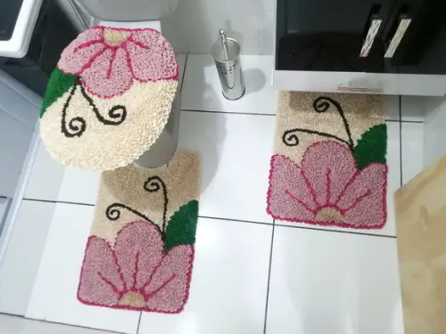 Tapetes Frufru Banheiro Flor Rosa Antiderrapante