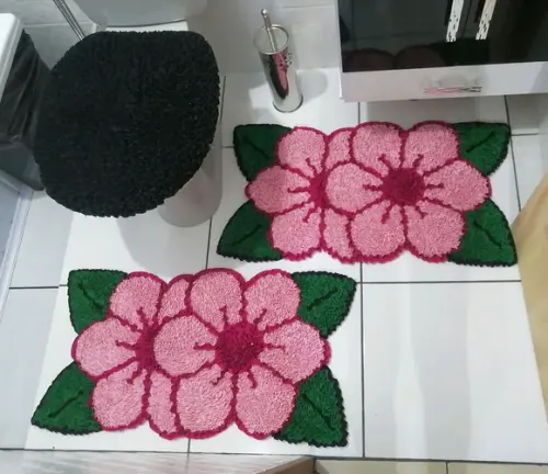 Tapetes Frufru Banheiro Flor Rosa Claro Antiderrapante