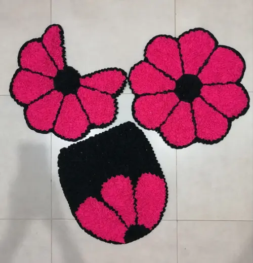 Tapetes Frufru Banheiro Flor Rosa Antiderrapante