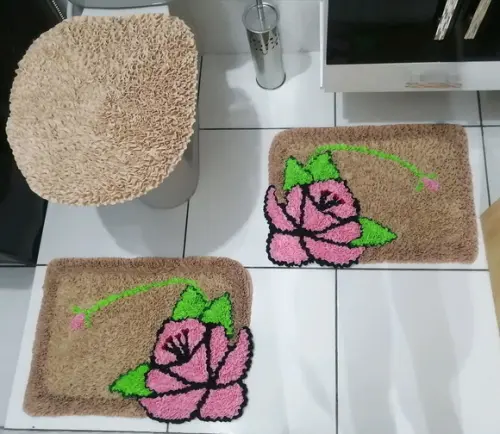 Tapetes Frufru Banheiro Flor Rosa Claro Antiderrapante