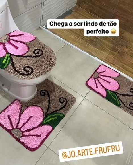 Tapetes Frufru Banheiro Flor Rosa Claro Antiderrapante