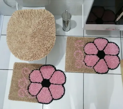 Tapetes Frufru Banheiro Flor Rosa Claro Antiderrapante