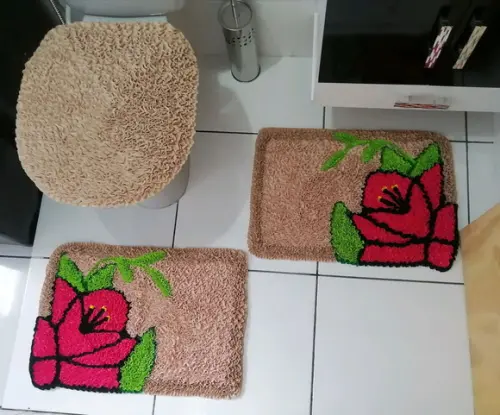 Tapetes Frufru Banheiro Flor Rosa Pink Antiderrapante