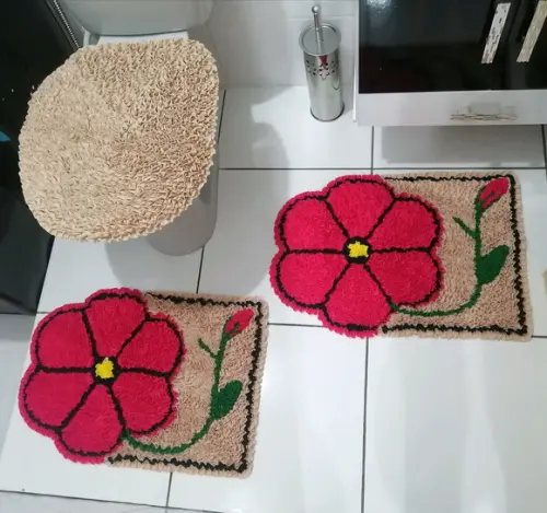 Tapetes Frufru Banheiro Flor Rosa Pink Antiderrapante