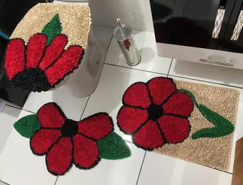 Tapetes Frufru Banheiro Flor Vermelha Antiderrapante