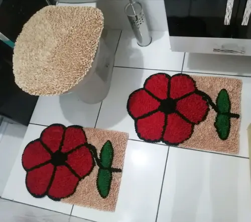Tapetes Frufru Banheiro Flor Vermelha Antiderrapante