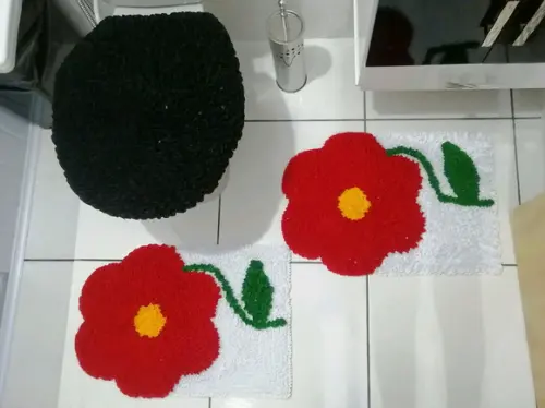 Tapetes Frufru Banheiro Flor Vermelha Antiderrapante