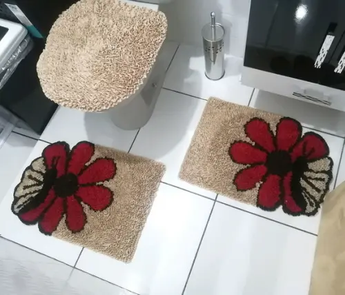 Tapetes Frufru Banheiro Flor Vermelha Antiderrapante