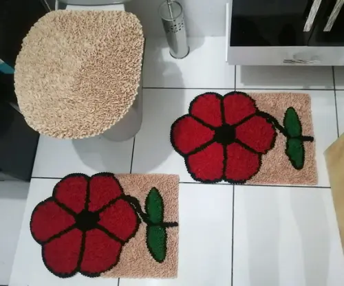 Tapetes Frufru Banheiro Flor Vermelha Antiderrapante