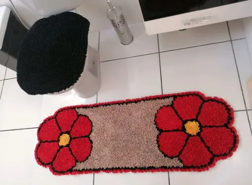 Tapetes Frufru Banheiro Flor Vermelha Antiderrapante