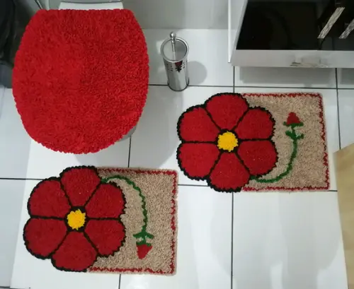 Tapetes Frufru Banheiro Flor Vermelha Antiderrapante