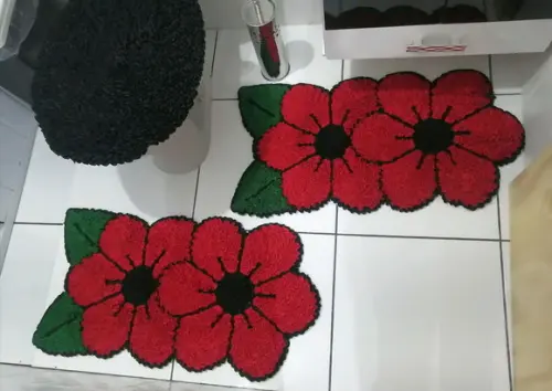 Tapetes Frufru Banheiro Flor Vermelha Antiderrapante