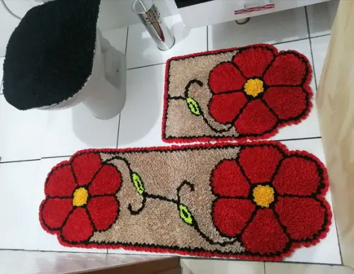 Tapetes Frufru Banheiro Flor Vermelha Antiderrapante