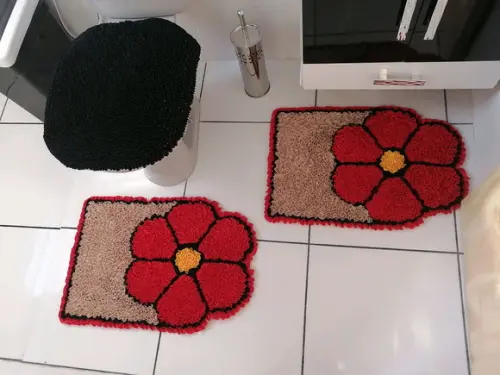 Tapetes Frufru Banheiro Flor Vermelha Antiderrapante