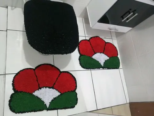 Tapetes Frufru Banheiro Flor Vermelha Antiderrapante