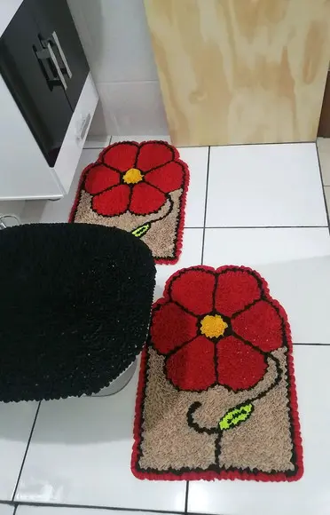 Tapetes Frufru Banheiro Flor Vermelha Antiderrapante