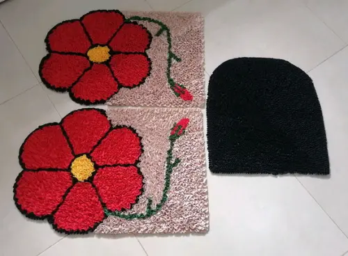 Tapetes Frufru Banheiro Flor Vermelha Antiderrapante