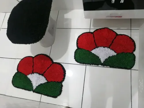 Tapetes Frufru Banheiro Flor Vermelha Antiderrapante