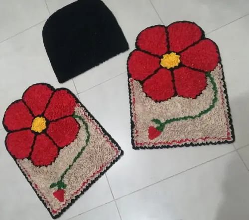 Tapetes Frufru Banheiro Flor Vermelha Antiderrapante