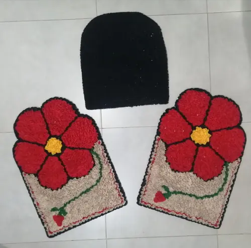 Tapetes Frufru Banheiro Flor Vermelha Antiderrapante