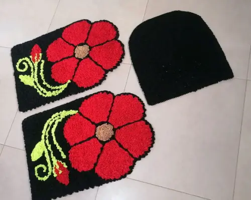 Tapetes Frufru Banheiro Flor Vermelha Antiderrapante