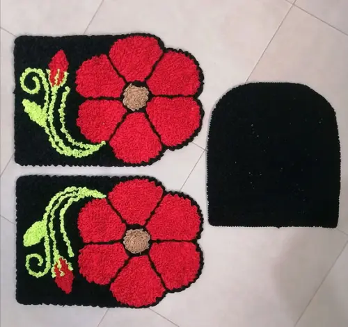 Tapetes Frufru Banheiro Flor Vermelha Antiderrapante