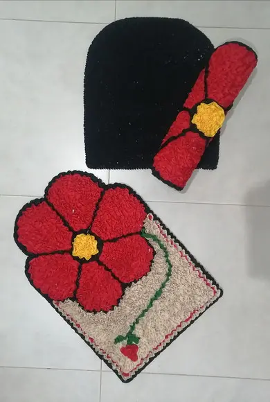 Tapetes Frufru Banheiro Flor Vermelha Antiderrapante