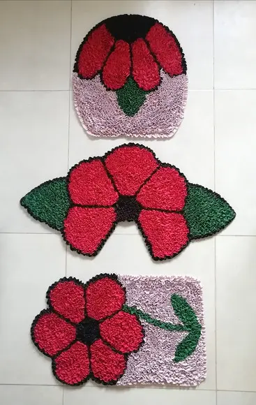 Tapetes Frufru Banheiro Flor Vermelha Antiderrapante