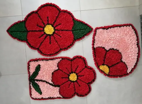 Tapetes Frufru Banheiro Flor Vermelha Antiderrapante