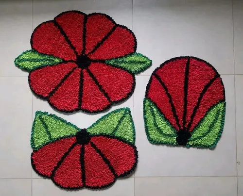 Tapetes Frufru Banheiro Flor Vermelha Antiderrapante