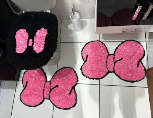 Tapetes Frufru Banheiro Laço Rosa Claro Antiderrapante
