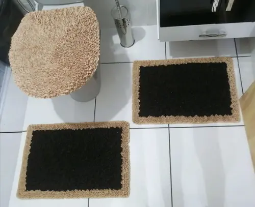 Tapetes Frufru Banheiro Marrom e Bege Antiderrapante