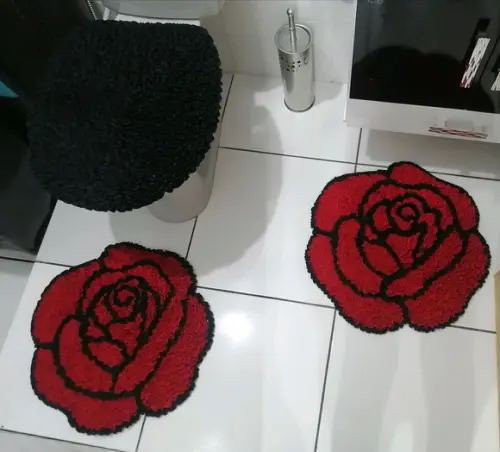 Tapetes Frufru Banheiro Rosas Antiderrapante
